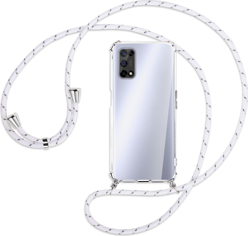 Handykette Backcover-Schutzhülle mit Band (Metall silberfarben) für Realme 7 5G / V5 5G - weiß/grau