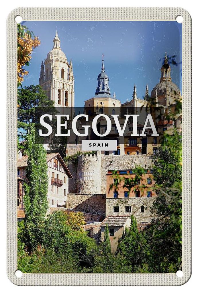 Blechschild Reise 12x18cm Segovia Spain Architektur Geschenk Schild