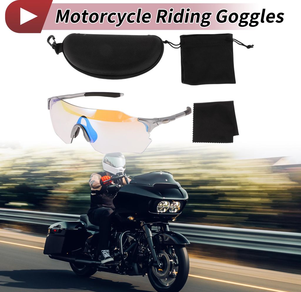 1 Set Motorradfahrbrille PC TPU Radfahrsonnenbrille Hellblaue Linse Silberner Rahmen