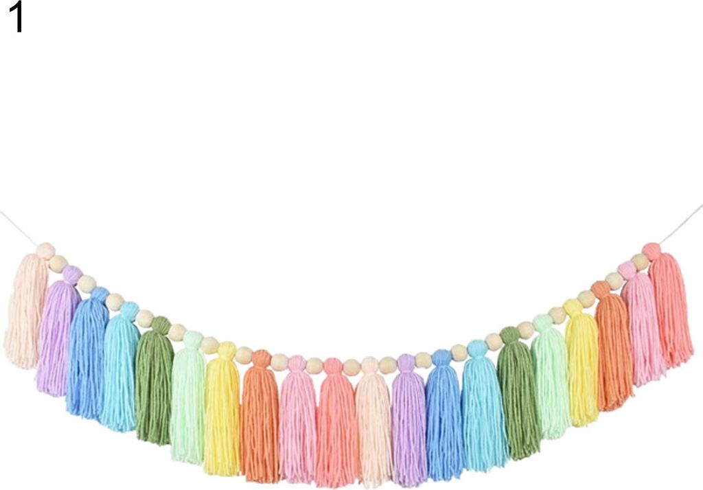 Regenbogen-Quaste, mehrfarbig, Vintage-Stil, einfach zu installieren, Holzperlengirlande, Quaste, Heimdekoration-1
