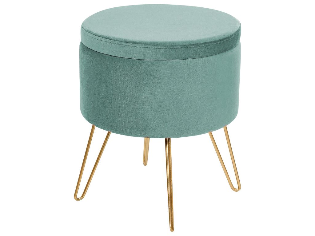 BELIANI Pouf Mintgrün Samt 42 cm mit Stauraum Goldenen Beinen Rund Modern Glamourös Sitzhocker Ottoman Fußhocker Schemel für Wohnzimmer Sch...