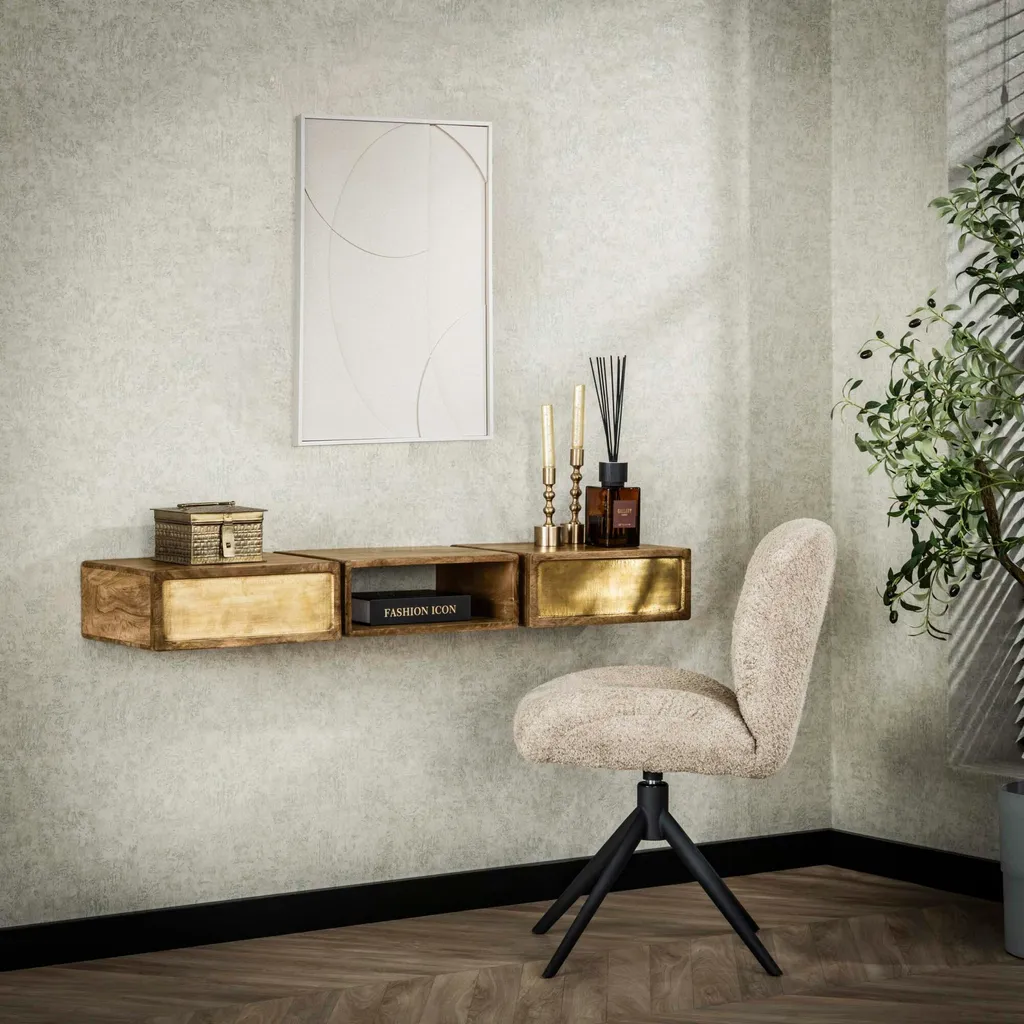 Console murale étroite marron et laiton 123 cm - Table d'appoint chic - 2