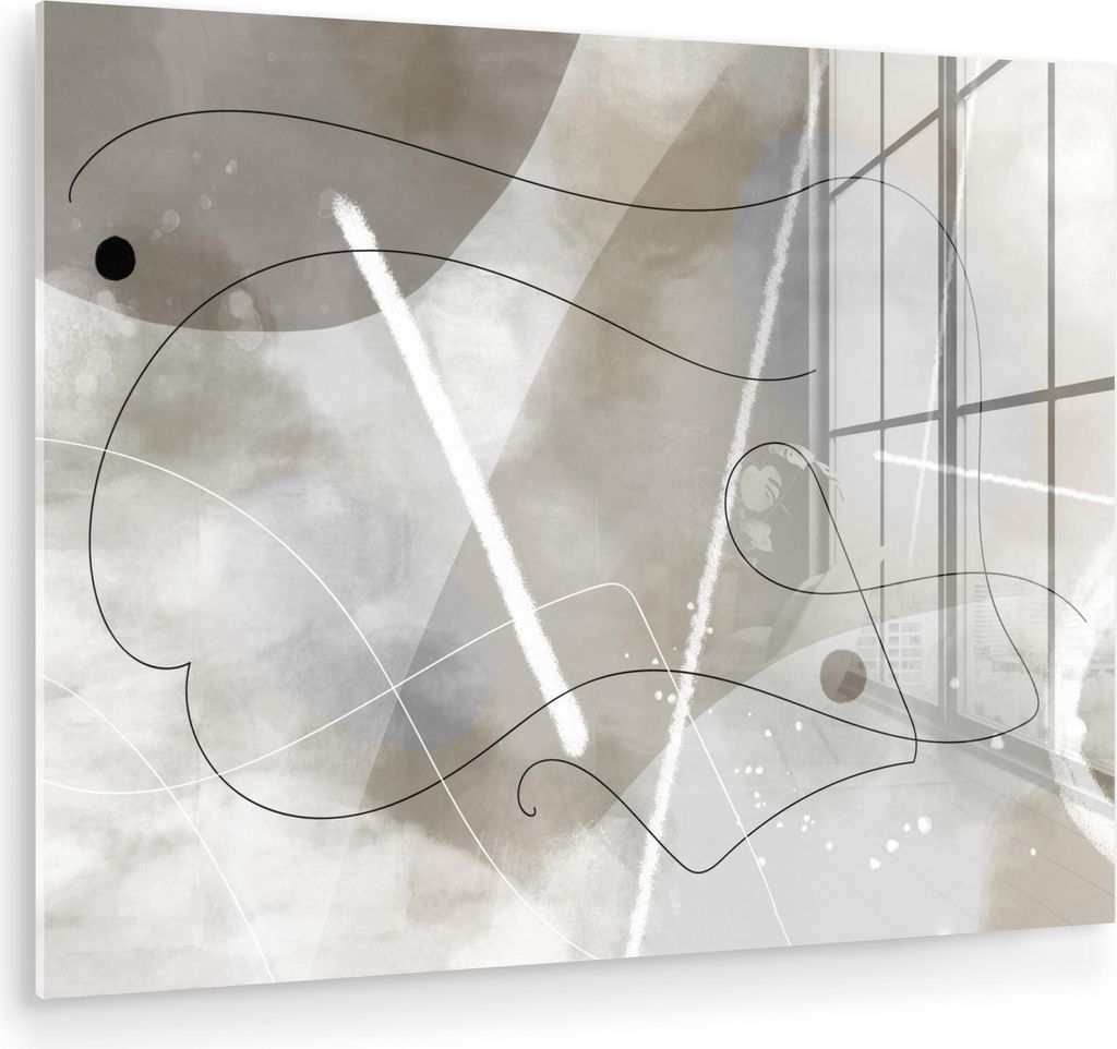 MuchoWow Glasbilder - Bilder auf Wandbild - Foto auf Glas Linienkunst - Grau - Abstrakt 80x60 cm Wanddekoration aus Glas - Acrylglasbild - Acrylbil...