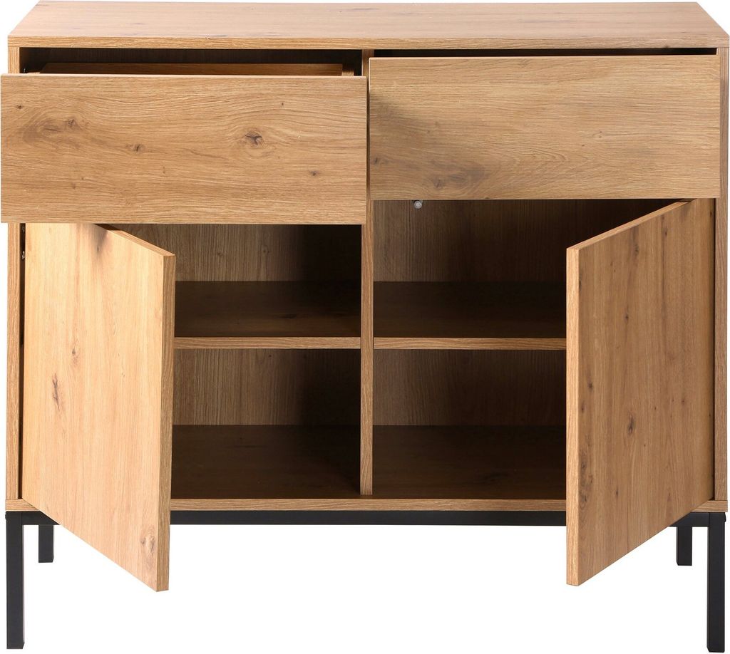 Kommode, 2 Türen, 2 Schubladen, Eichendekor - L90 x H80 cm Produktbild 3