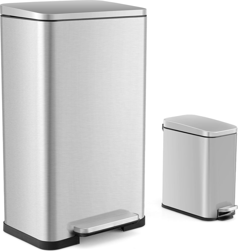 GOPLUS Abfalleimer Edelstahl, 40L + 6L Mülleimer Set mit Deckel & Fußpedal, Müllbehälter platzsparend für Eck, Küche, Bad, Büro & Wohnzimmer...