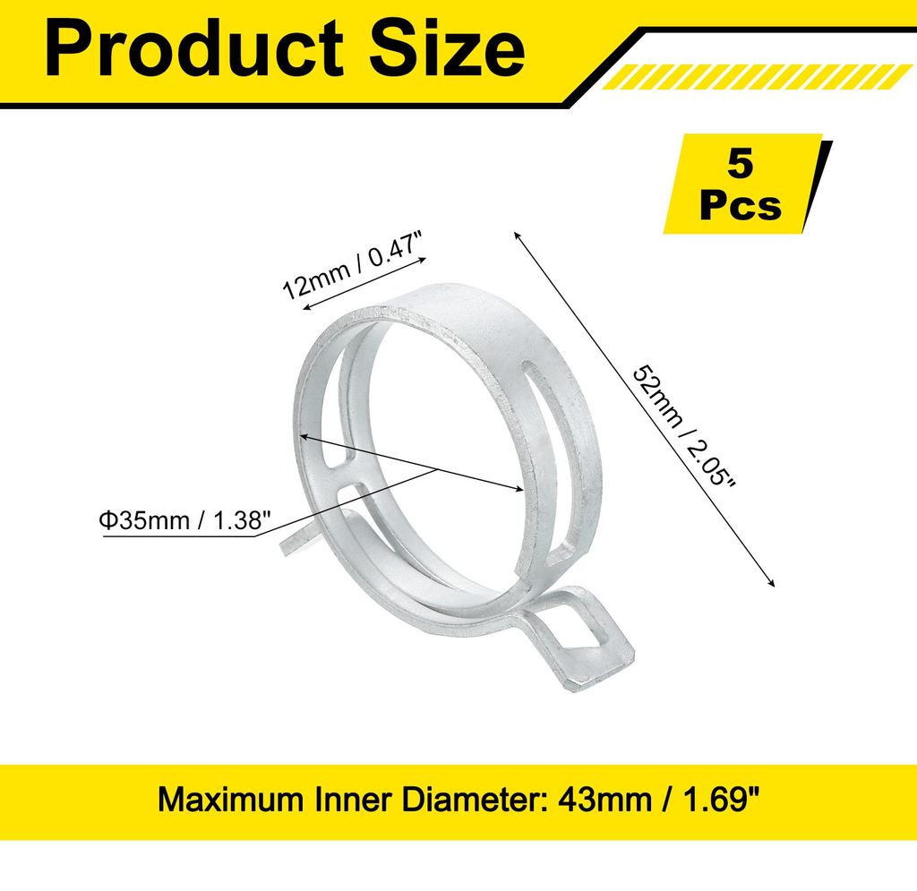 5 Stk. Schlauchschellen, 43mm ID Benzinschlauch Schellen, Kraftstoffleitung Rohrschellen, Wasserleitung Luftschlauch Schlauchschelle Fastener, Silber
