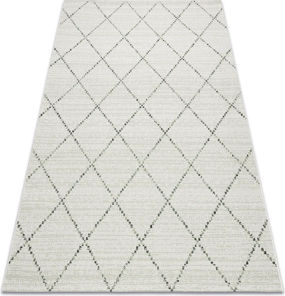 Tapis de salon tissé plat beige 80x150 cm - Style sisal géométrique