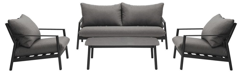Gartenlounge 4-teilig - Grau - Aluminiumgestell - Olefin - mit Kissen