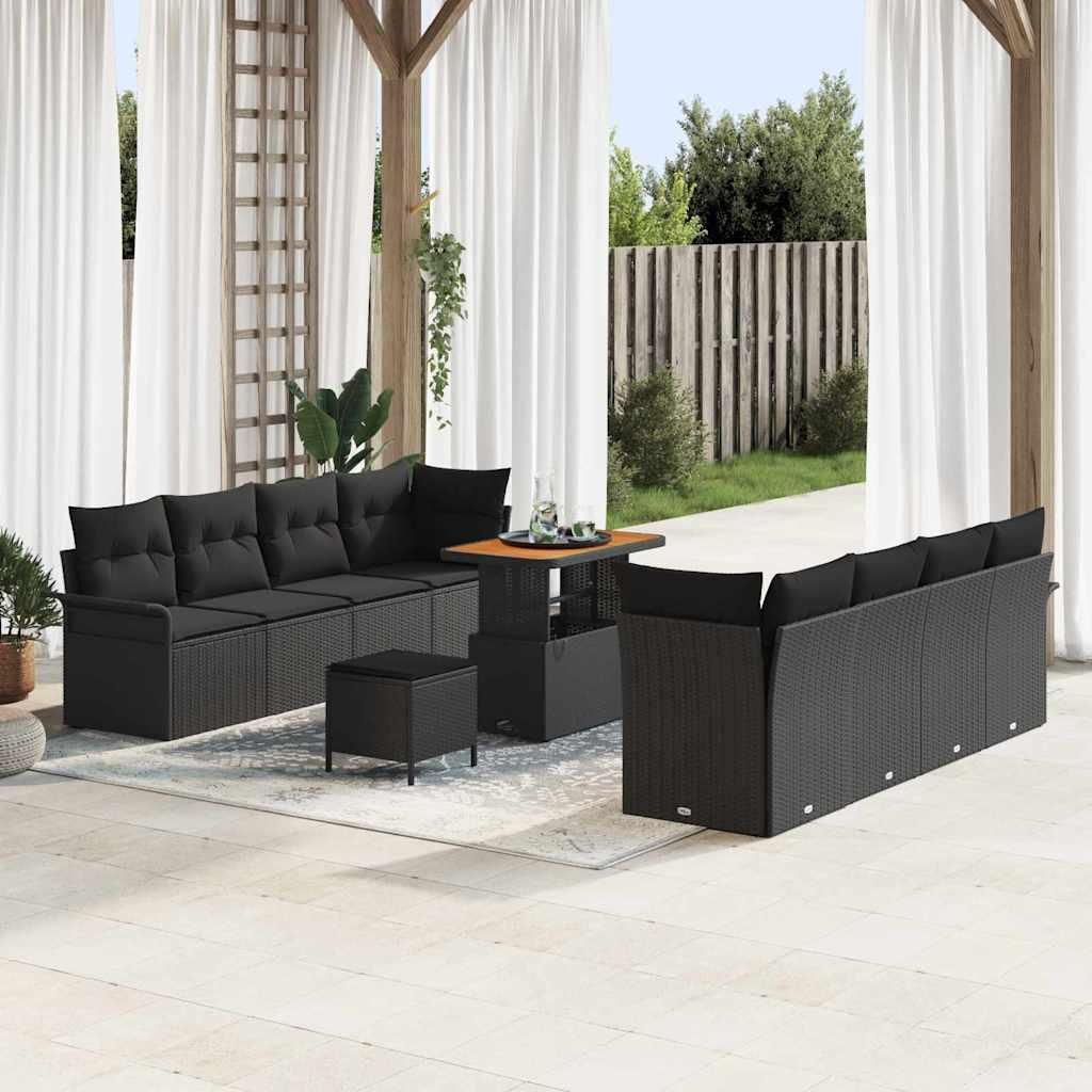 Maison Exclusive - Gartensofa-set mit Kissen 11 pcs Schwarz Poly-Rattan