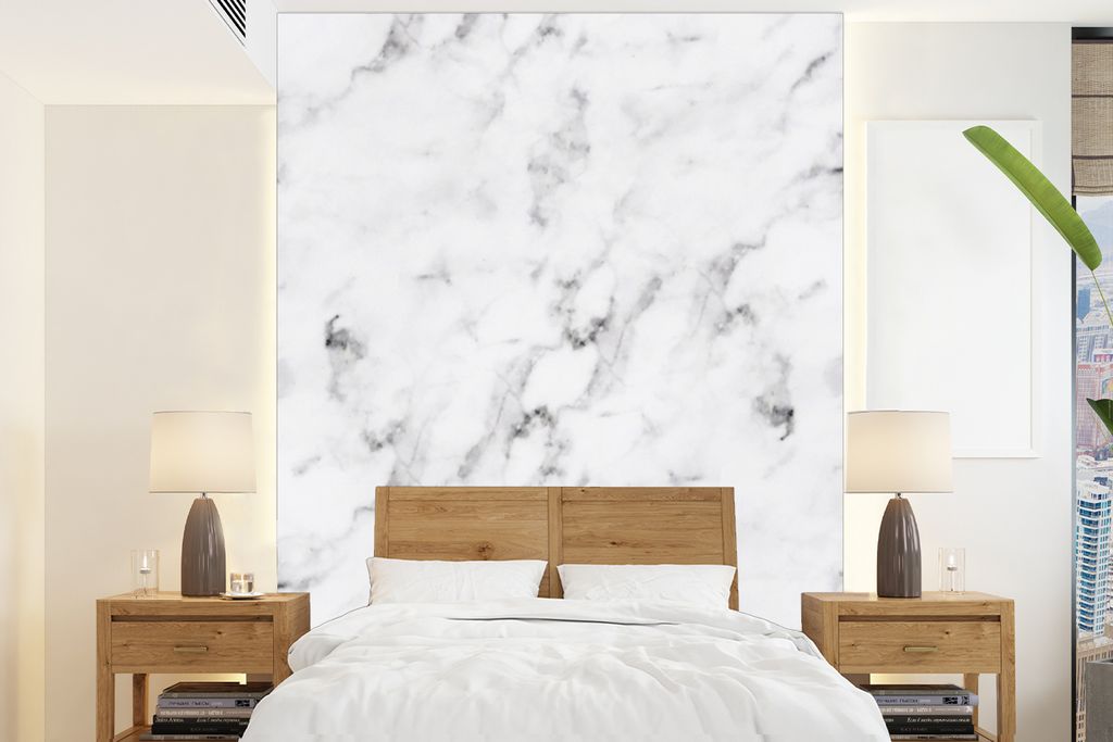 MuchoWow Fototapete für Wohnzimmer oder Schlafzimmer Wandtapete Vinyl Motivtapete Marmor - Luxus - Weiß - Grau - Marmoroptik - 195x260 cm - Wan...