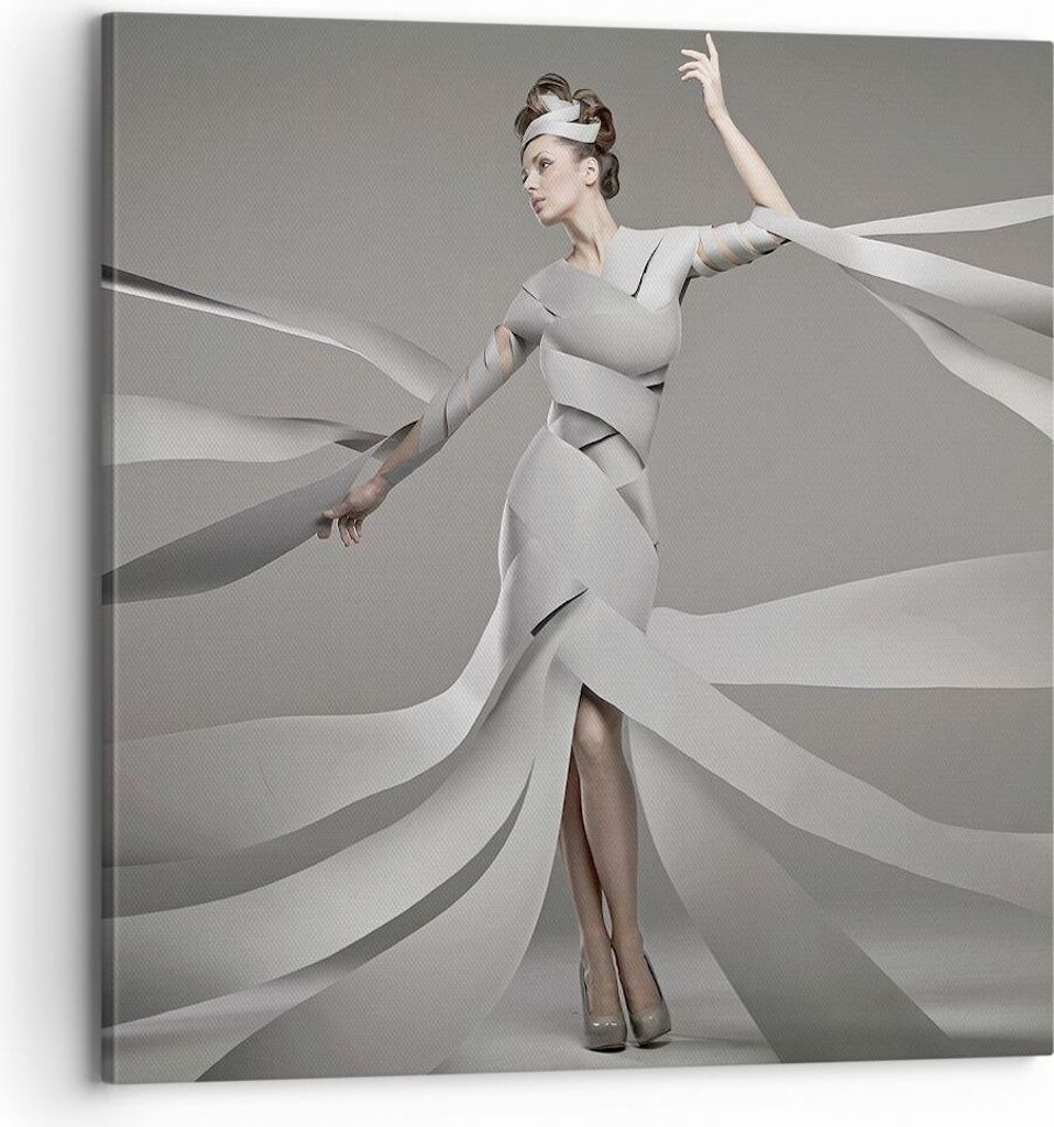 Bild auf Leinwand - Leinwandbild - Frau Modell Streifen Emotionen - 70x70cm - Wand Bild - Wanddeko - Leinwanddruck - Bilder - Kunstdruck - Wanddeko...