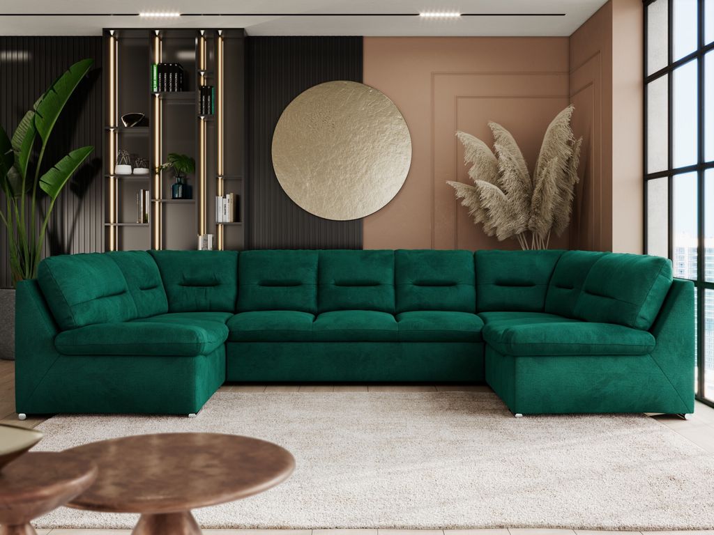Sofa XXL U-Form Beige, Wohnlandschaft U Form mit Schlaffunktion, Sofa mit Schlaffunktion, Schlafsofa, Wohnzimmer Couch mit schlaffunktion - Comodo ...