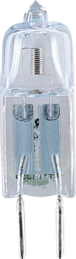 A close-up studio shot of a halogen light bulb.
