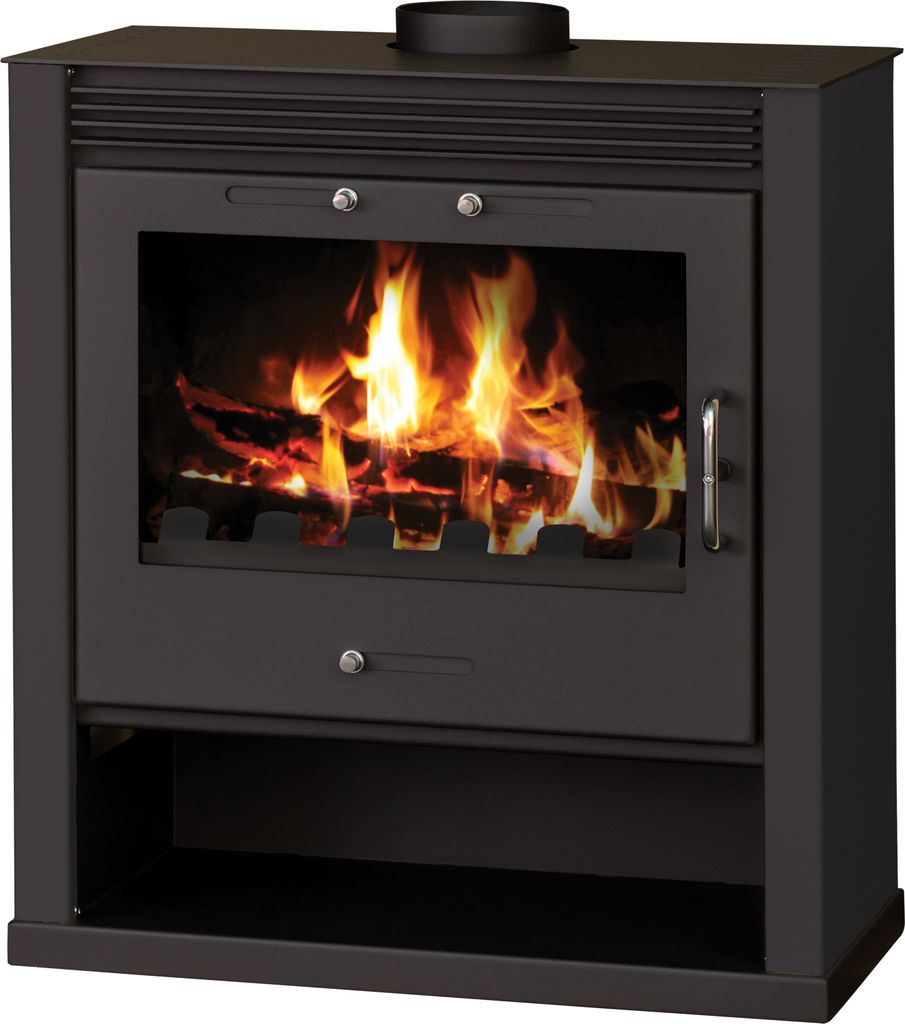 Poêle à bois EEK A Victoria Rubin NOIR avec grande porte et Image du produit 