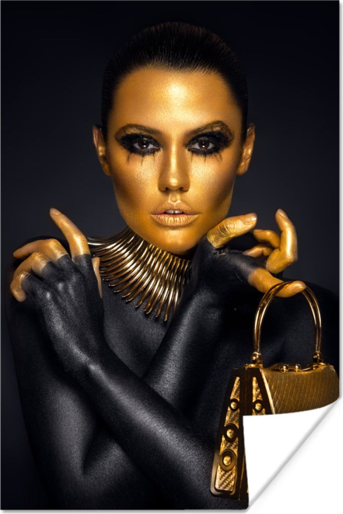 MuchoWow Poster Make-up - Tasche - Gold - Luxus - Frau 20x30 cm - Papierdruck