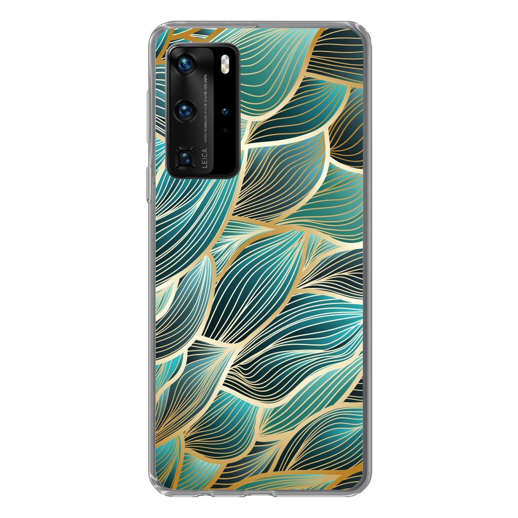 MuchoWow Handyhülle Schutzhülle Hülle für Huawei P40 Pro Muster - Gold - Abstrakt - Welle Silikon Softcase Handy Hülle - Schutz