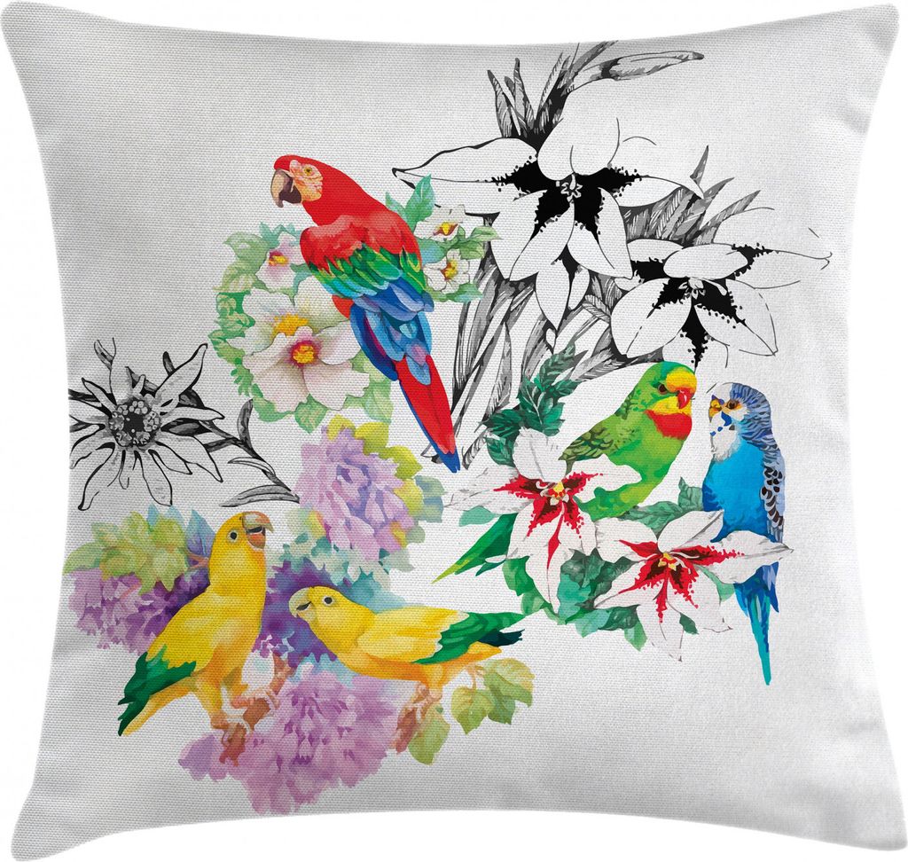 ABAKUHAUS Papagei Kissenbezug, Blumenlaub Garten, Wasser und Schmutz resistent Stoff Digital Druck Für den Innen oder Außen Bereich, 60 x 60 cm, ...