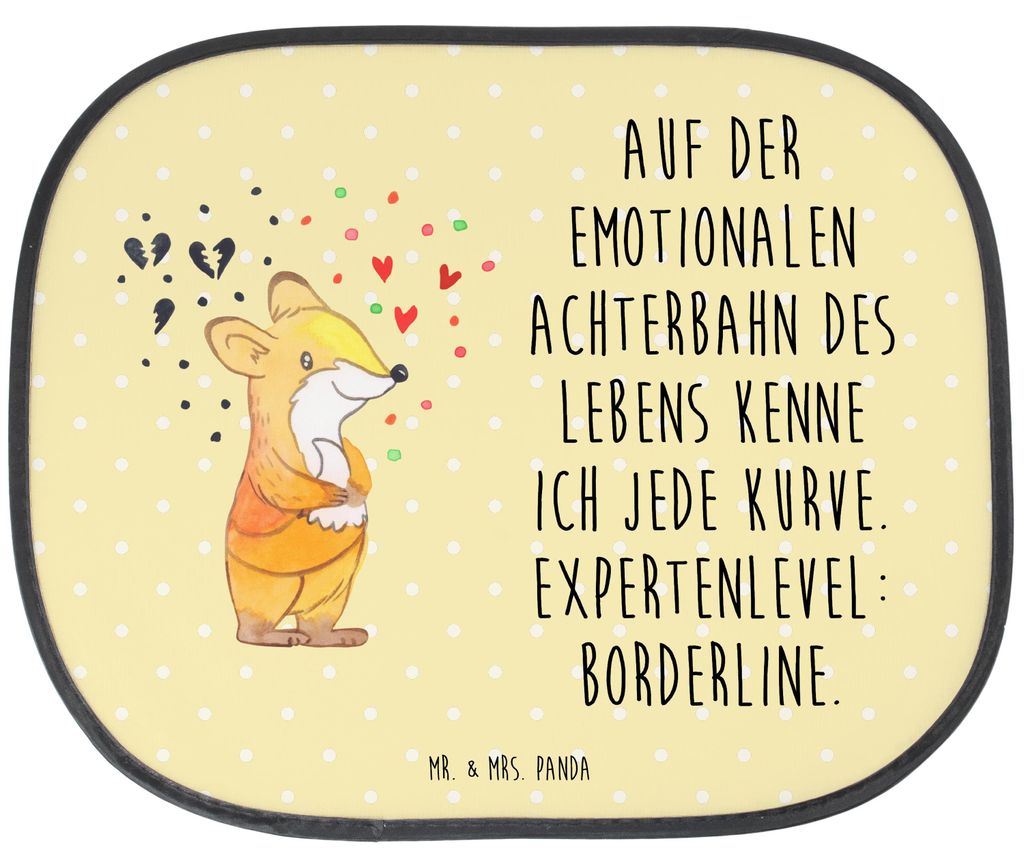 Mr. & Mrs. Panda Sonnenschutz Auto Fuchs Borderline - Gelb Pastell - Geschenk, Borderline-Persönlichkeitsstörung, BPS, Seitlicher, Seitenscheibe,...