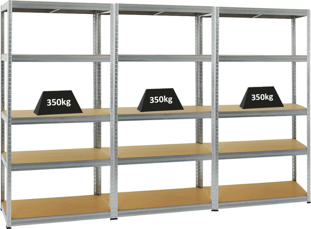 Mega Deal | 3x Schwerlastregal Slim Elephant S | HxBxT 180x90x45 cm | 5 Ebenen | Fachlast 350 kg | Verzinkt