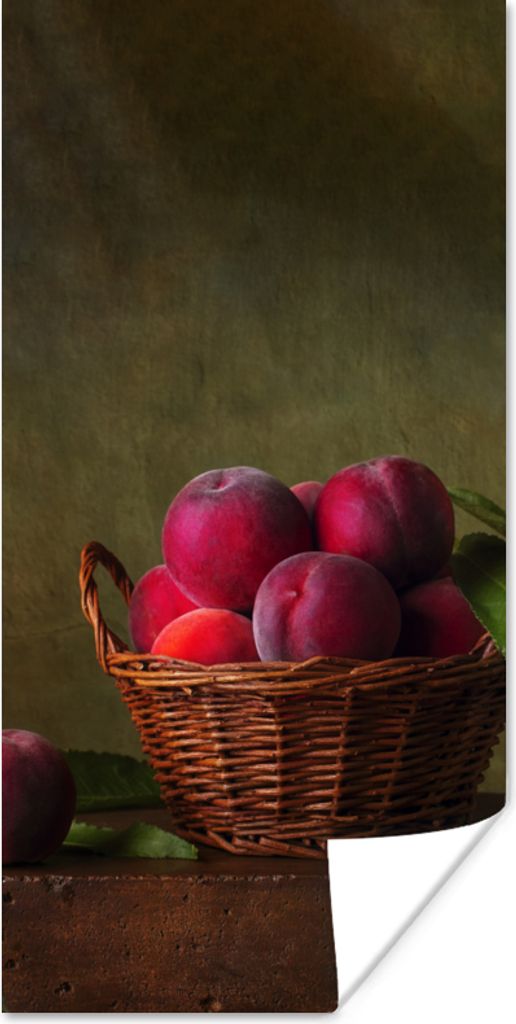 MuchoWow Poster Korb - Pflaume - Rosa - Rustikal - Obst - Stilleben 80x160 cm - Kinderzimmer