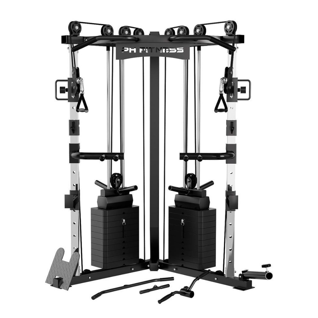 PH Fitness Functional Trainer Kabelzugstation 160 kg (2x 80 kg) – Home Gym Kraftstation, platzsparendes V-Design, inkl. Zubehör & Klimmzugstange