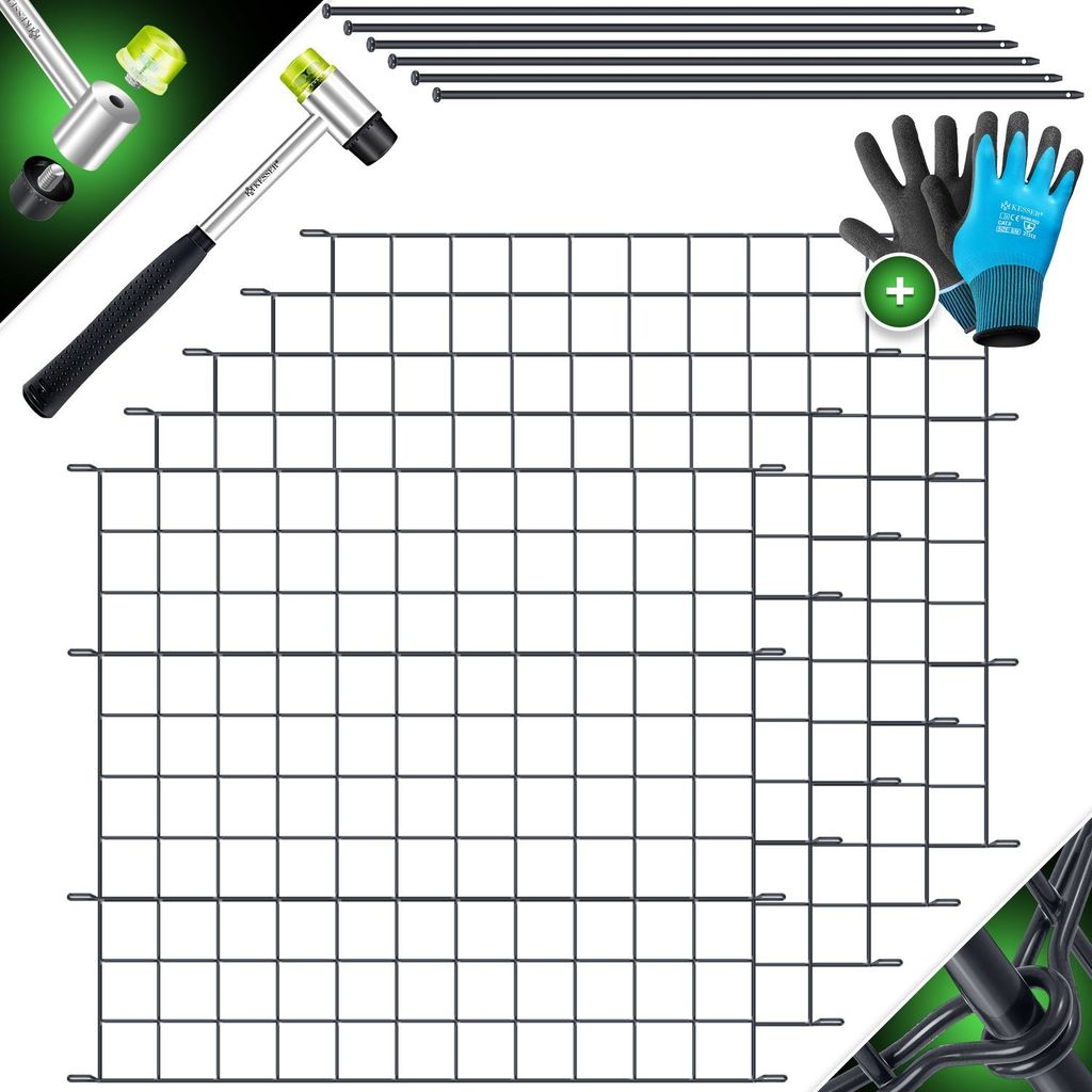 KESSER Teichzaun Gartenzaun Steckzaun Komplettset Metall Zaunelemente Inkl. Hammer + Befestigungsstäben, Zaun zum stecken für Garten, Oberbogen...