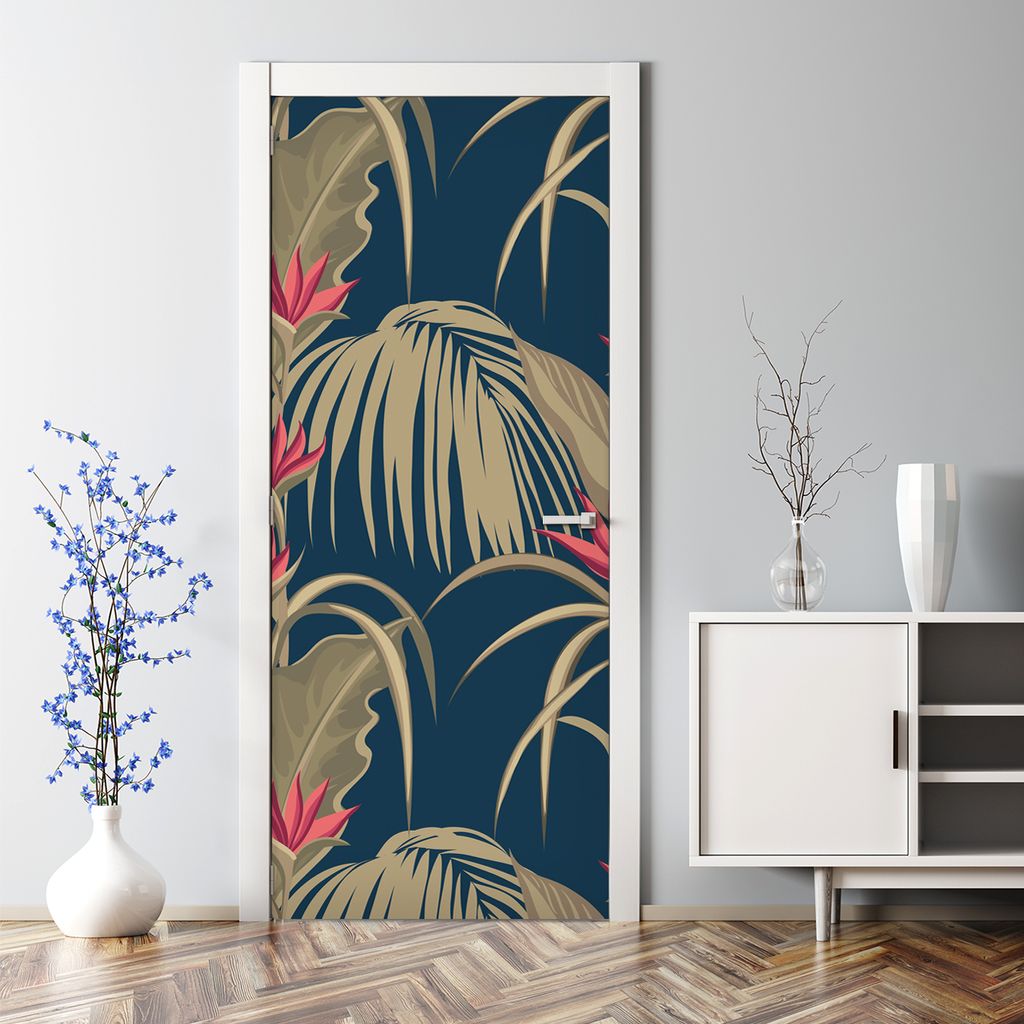 Dekorative Türtapete selbstklebend Klebefolie Türposter Türaufkleber Exotische Blumen 85 x 200 cm