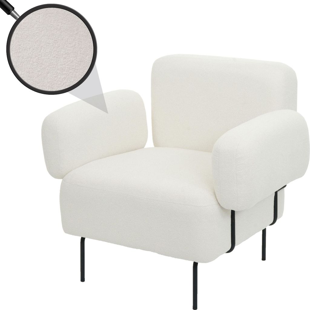 Lounge-Sessel MCW-L83b, Cocktailsessel Polstersessel Sessel, Bouclé Stoff/Textil Metall, creme-weiß
