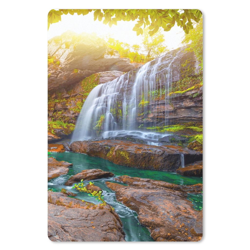 MuchoWow Mauspad Mousepad Natur - Wasserfall - Pflanzen - Bäume - Sonne 18x27 cm - Mousepads - Maus Mat - Pad - Mausunterlage