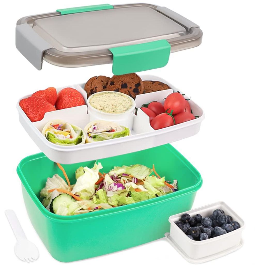 Lunchbox für Erwachsene, 2000 ml, auslaufsichere Bento-Box mit Fächern für Kinder, Salatbehälter, Salatbox für unterwegs mit Gabel, Lunchbox, ...