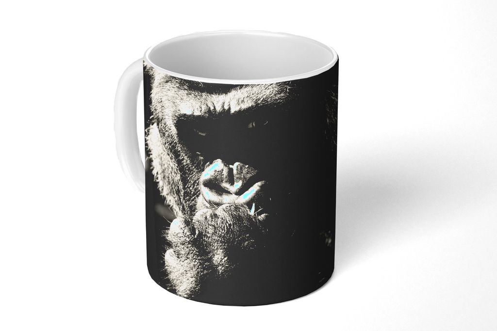 KitchenYeah Tasse Kaffeetasse Kaffeebecher 350 ml Tierprofil Gorilla in schwarz und weiß Teetasse - Fototasse - Becher - Keramikbecher - Teebech...