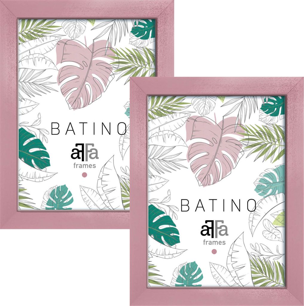 Two pink picture frames are shown side-by-side, each displaying a floral pattern with the brand name 'BATINO' and 'aFFa frames'.