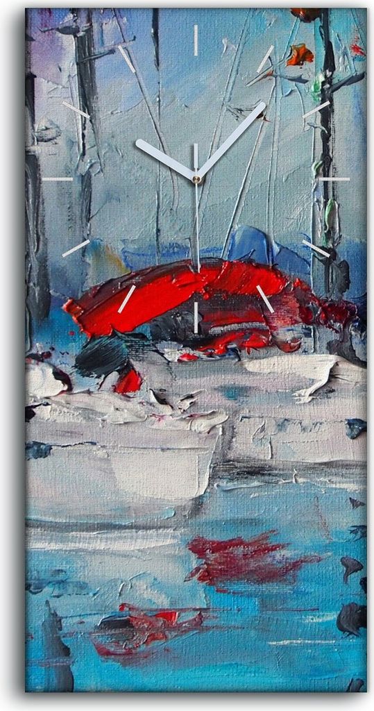 Wandkunst Leinwand Bild Uhr 30x60 Malerei Abstrakte Hafen schiffe Wasser - weiße Hände