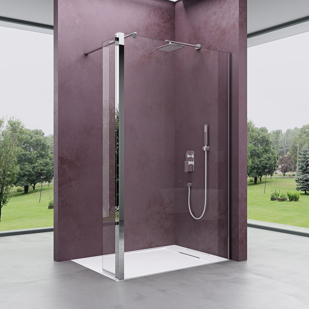 Mai & Mai Walk-In Duschwand Duschabtrennung 80x200cm 8mm Klarglas mit 30cm Nebenteil ESG-Sicherheitsglas mit Nanobeschichtung Runder Stabilisator B...
