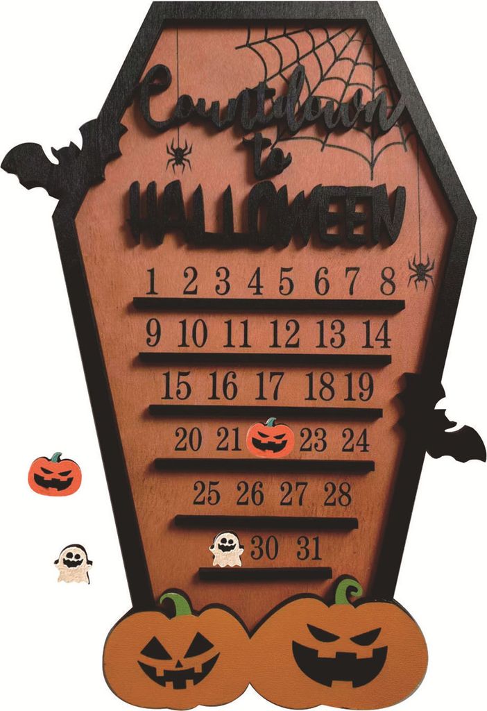Halloween-Countdown-Kalender, hölzerner Geister-Kürbis-Countdown-Kalender, wiederverwendbare Halloween-Horror-Ornamente für die Party-Dekoration...