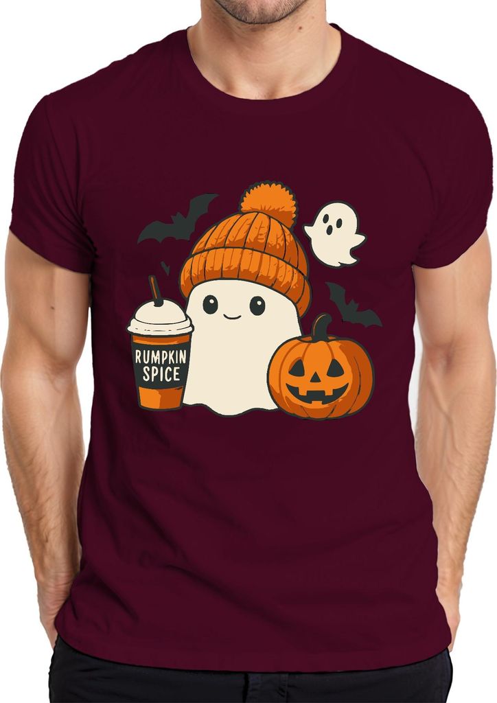 Rumpkin Spice Geist Kürbis Halloween Herbst Kaffee Mütze Süß Herren T-Shirt, Burgundy, M