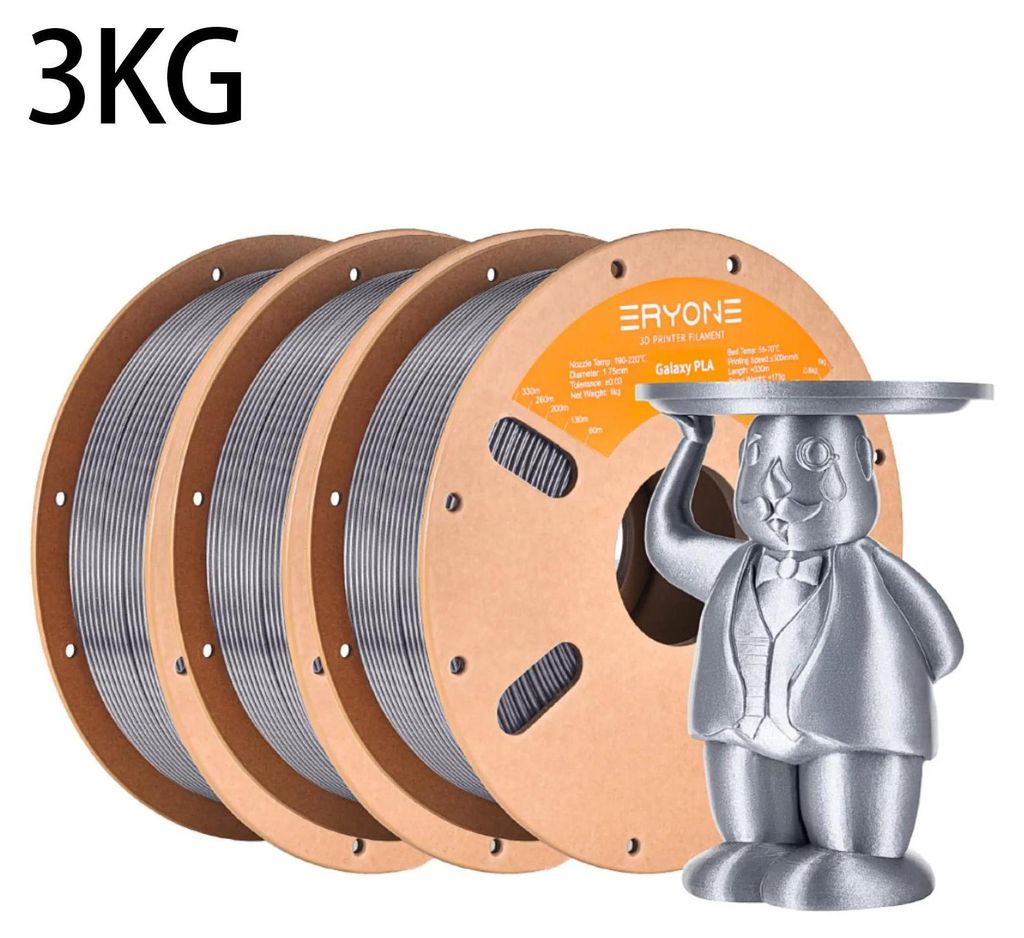 3D-Drucker Filament - PLA Glitter Filament - 1,75 mm Durchmesser - 3 kg Spule - Für FDM 3D-Drucker und 3D-Stift - Verwicklungsfrei - Silber