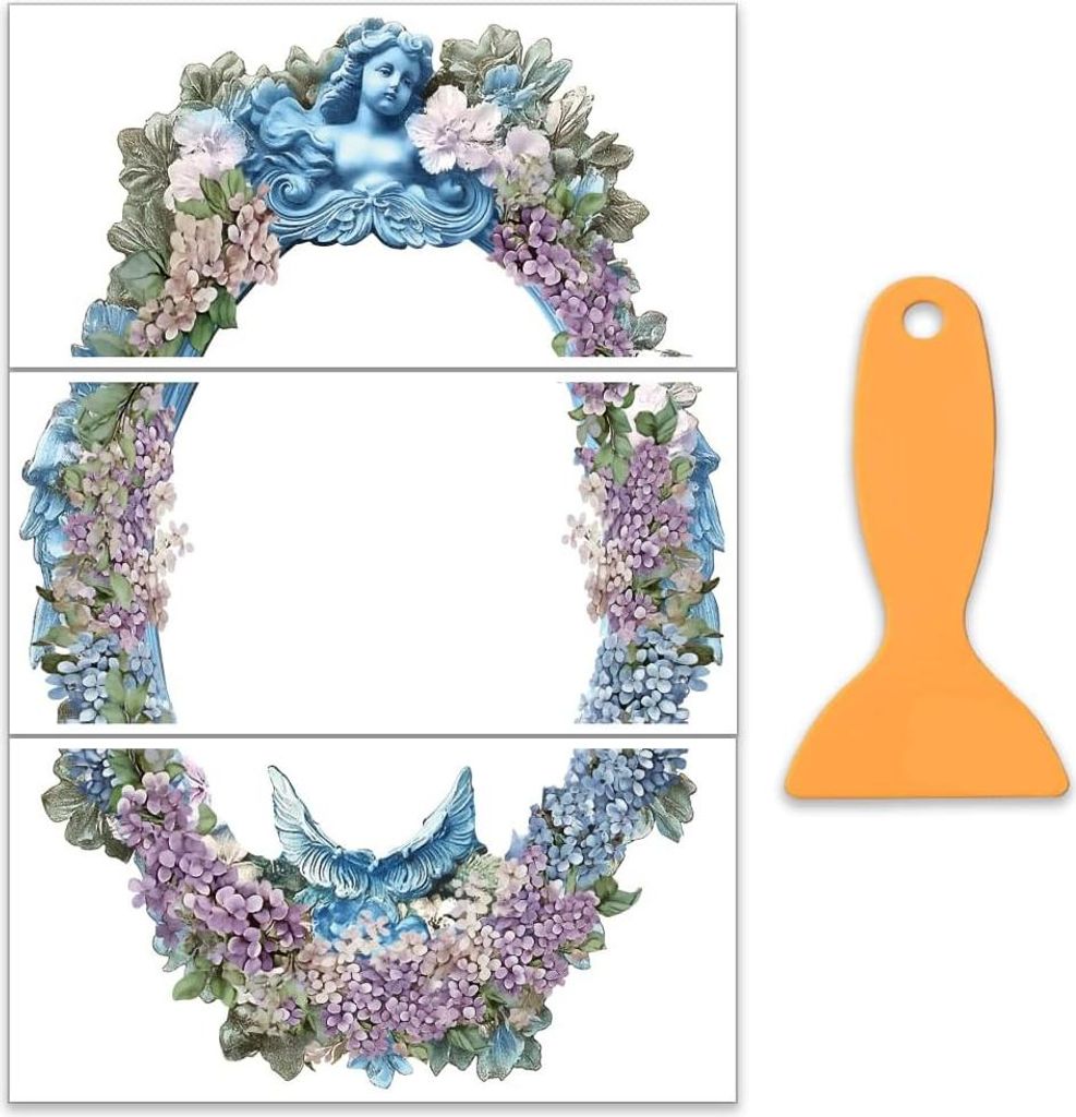 OElasthanFT 3er-Set blaue Bilderrahmen Rubbelbilder für Möbel und Handwerk 30 x 15 cm Retro-Blumenaufkleber Transferaufkleber Rubbelbilder mit 1 ...