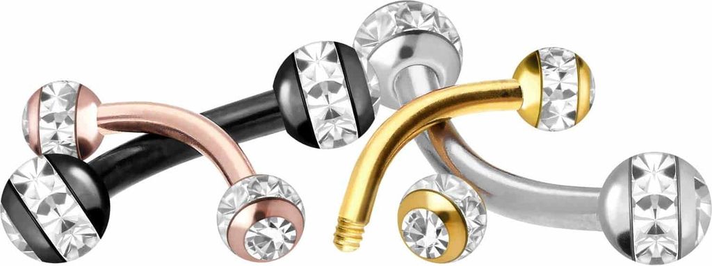 Bauchnabel-Piercing, Rook Piercing Chirurgenstahl Banane EPOXY-RING-KUGELN + KRISTALLE Silber Stablänge: 8mm | Stabstärke: 1,6mm
