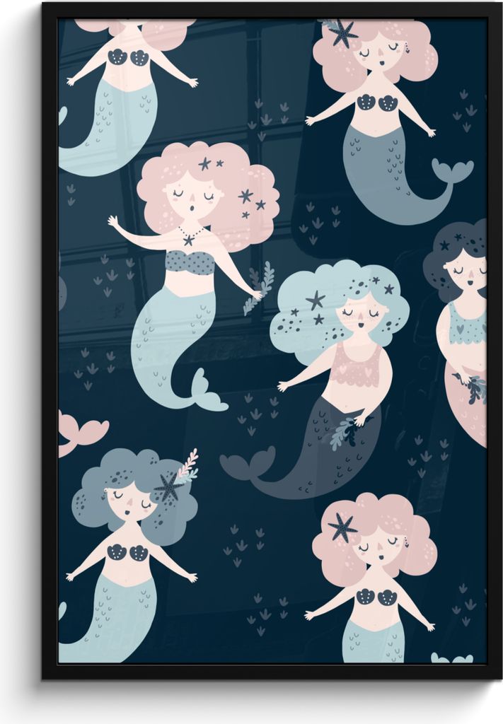 MuchoWow MuchoWow Gerahmtes Poster Meerjungfrau - Schnittmuster - Kind - Mädchen - Baby - Kinder 60x90 cm - Poster mit zchwarzem Bilderrahmen ...