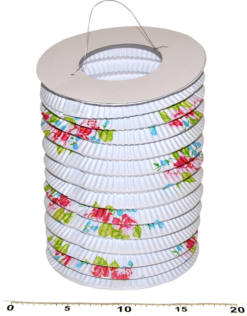 Laterne Zylinder weiß mit Blumen 15 cm