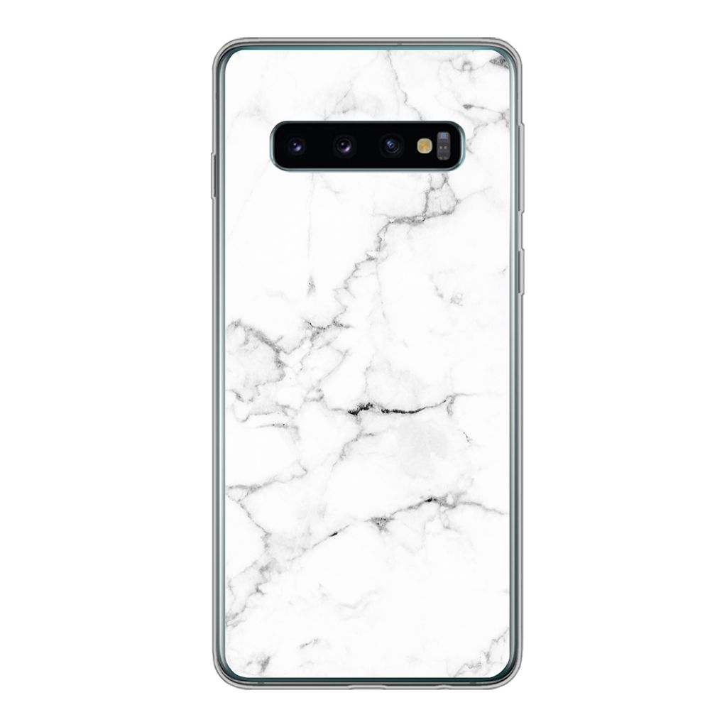 MuchoWow Handyhülle Schutzhülle Hülle für Samsung Galaxy S10 Marmor - Weiß - Grau - Luxus - Marmoroptik - Strukturiert Silikon Softcase Hand...