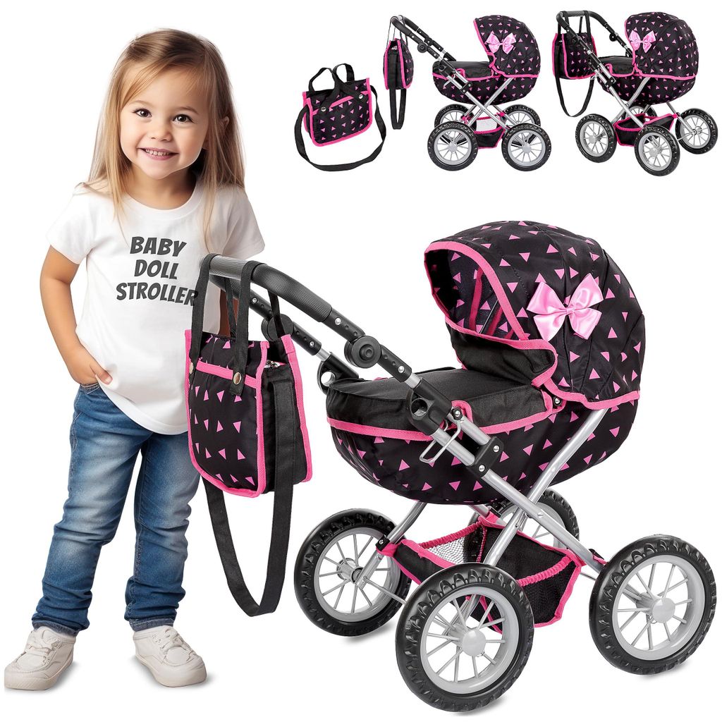 Kinderplay Puppenwagen mit Tasche – höhenverstellbarer Produktbild 