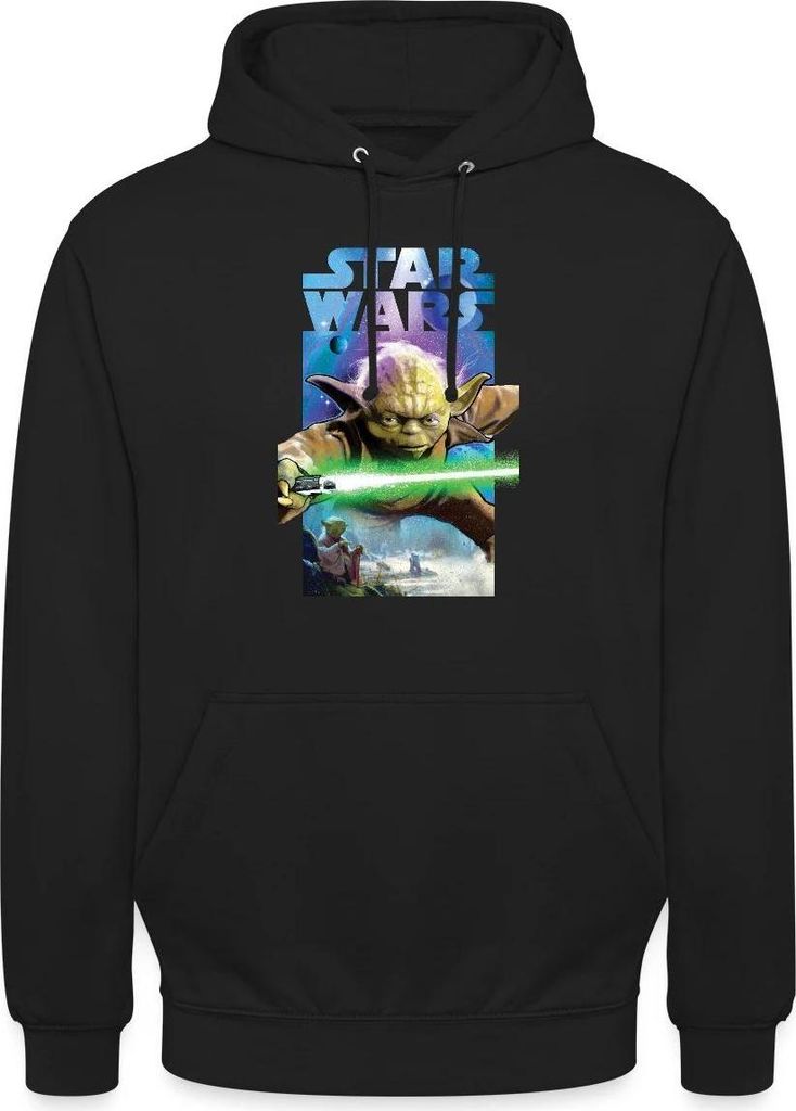 Star Wars Meister Yoda Und Grünes Lichtschwert Uni Hoodie, L, Schwarz
