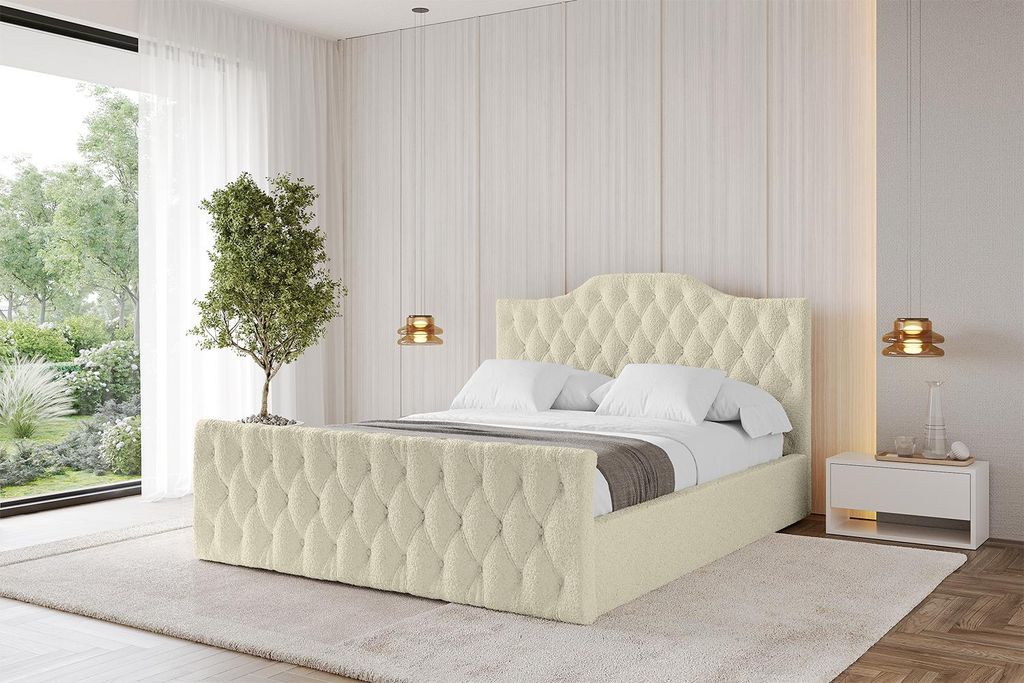 ALTDECOR Polsterbett mit Bettkasten - FALIO-Z - 140x200 Beige - Bett mit Kopfteil und Fußteil, Boxbett ohne Matratze, Doppelbett mit Stauraum