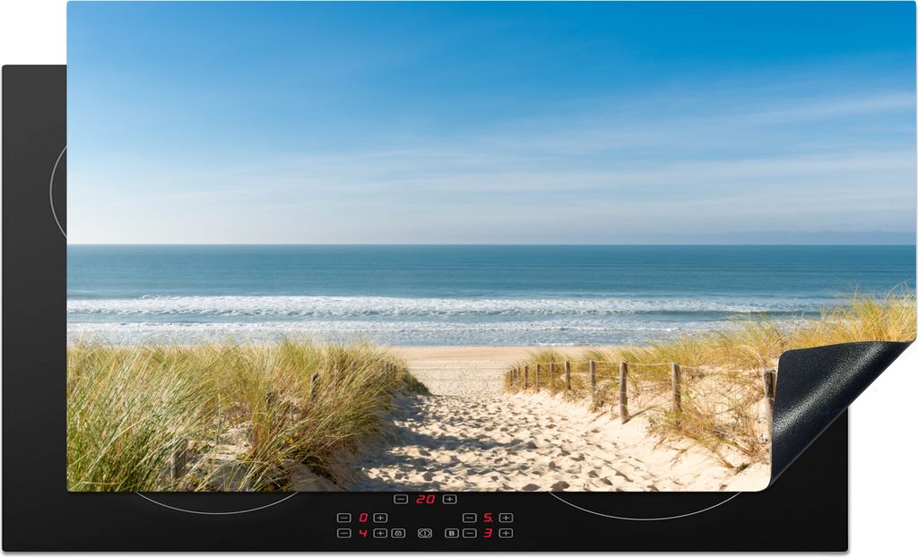 KitchenYeah Herdabdeckplatte Strand - Meer - Düne - Sand - Sommer , 90x52cm, Küche Deko, Glaskeramikfeld Herdabdeckung, Abdeckplatte fùr Kochfeld