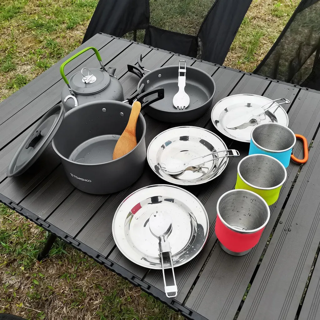 Set Di Pentole Da Campeggio In Acciaio Inox 304 - 4 Pezzi Per Escursioni, Trekking E Picnic Per 1-2 Persone