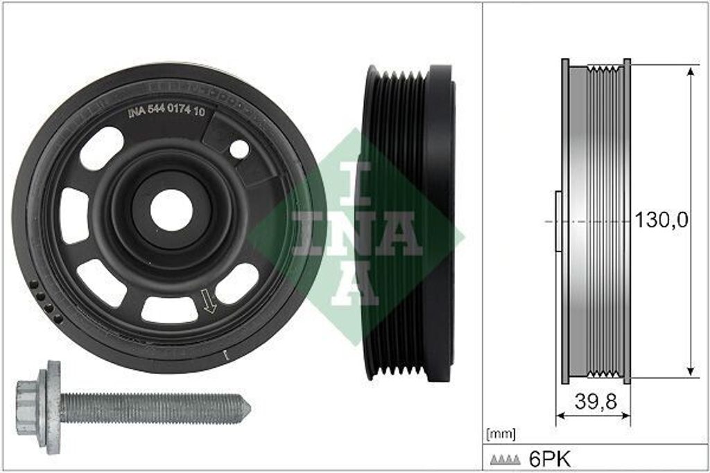 INA Riemenscheibensatz Kurbelwelle 544 0174 20 für VW Polo Schrägheck (6R1, 6C1) 40,00mm 135mm