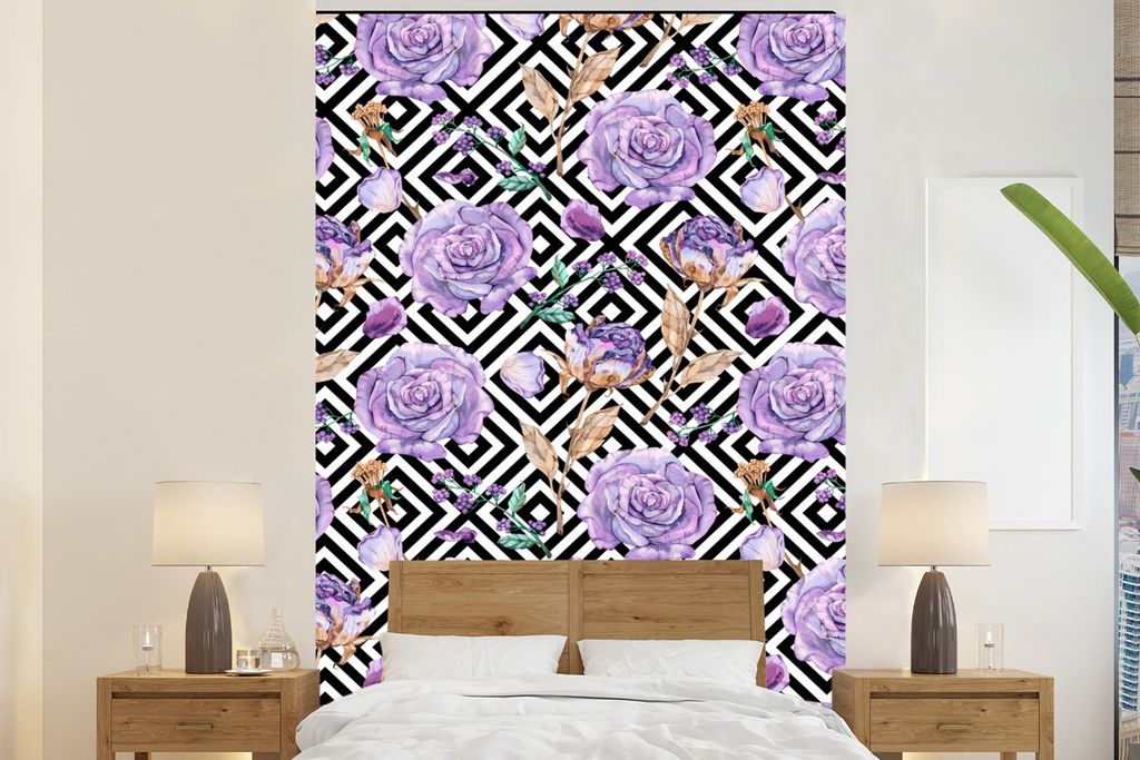 MuchoWow Fototapete für Wohnzimmer oder Schlafzimmer Wandtapete Vinyl Motivtapete Blumen - Rosen - Abstrakt - 225x350 cm - Schlafzimmer tapete