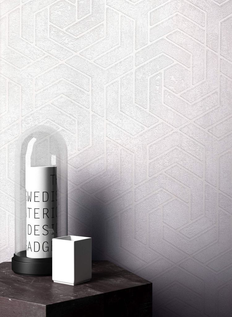 NEWROOM Tapete Weiß Vliestapete Glänzend - Mustertapete Grafisch Creme Grafisch Muster Glanztapete Geometrisch Metallic
